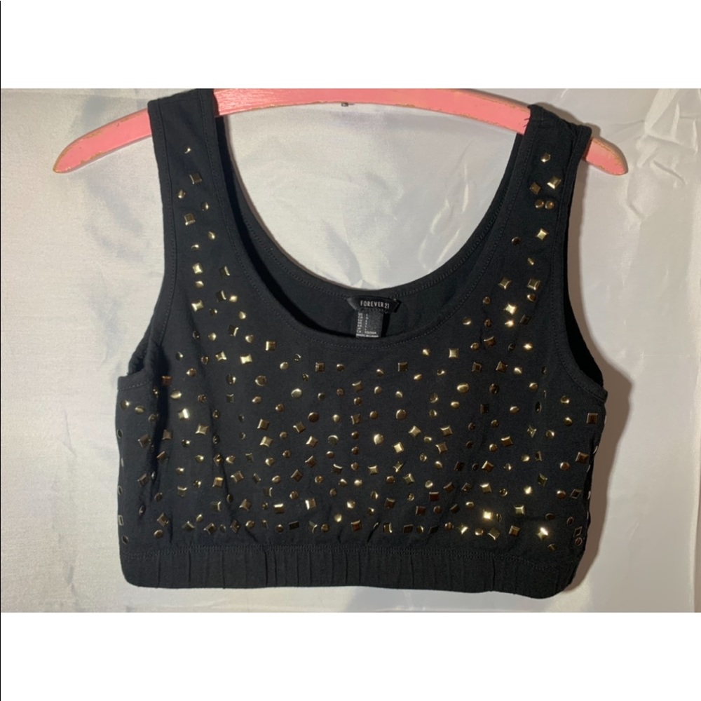 Forever 21 black crop top with gold studs
